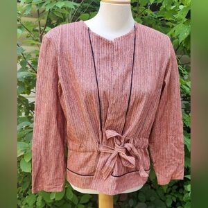 Women's Textured Pink Tie-Waist Cardigan Sweater